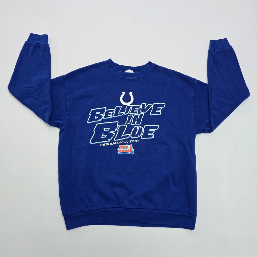 Indianapolis Colts SuperBowl XLI Believe In Blue Sweatshirt Mens L Blue Crewneck